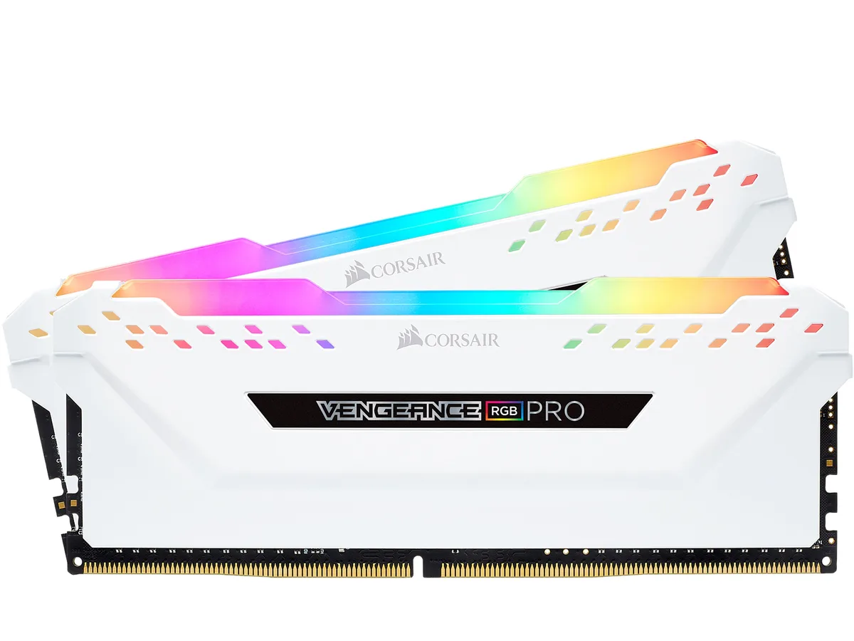 Corsair Corsair Vengeance RGB Pro 16GB (2×8GB) DDR4 3600 CL18 White desktop RAM CMW16GX4M2C3600C18W — product photo