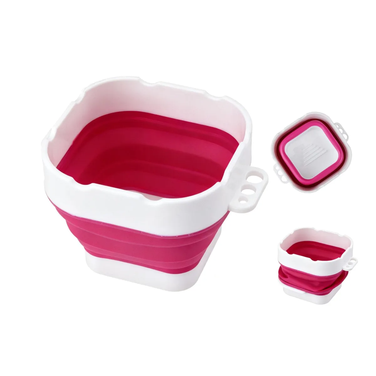 Red collapsible silicone brush washer, folded flat, 12.50 by 8.00 cm
