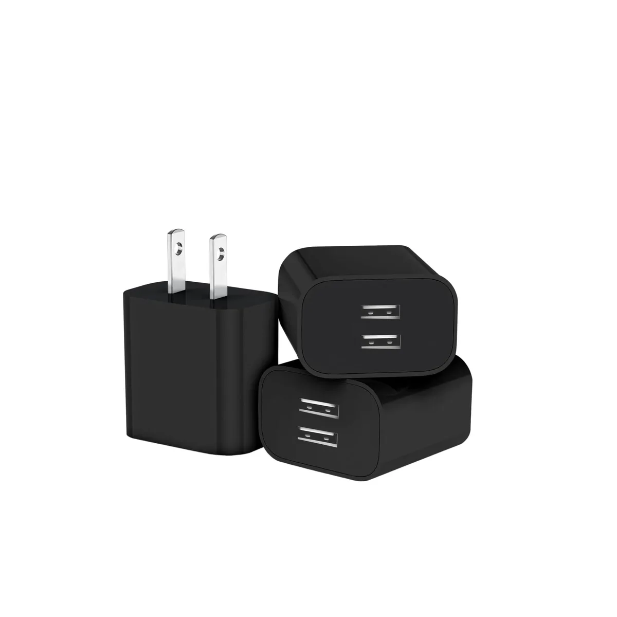KEHIPI KEHIPI 3-Pack USB Charger 5V/2.1A Dual Port Black (0FS-773) — product photo