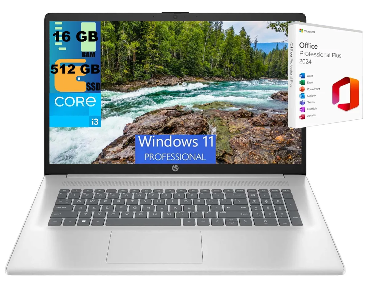 HP HP 17 laptop, 17.3" FHD, Core i3-1215U, 16GB DDR4, 512GB SSD, Windows 11 Pro — product photo