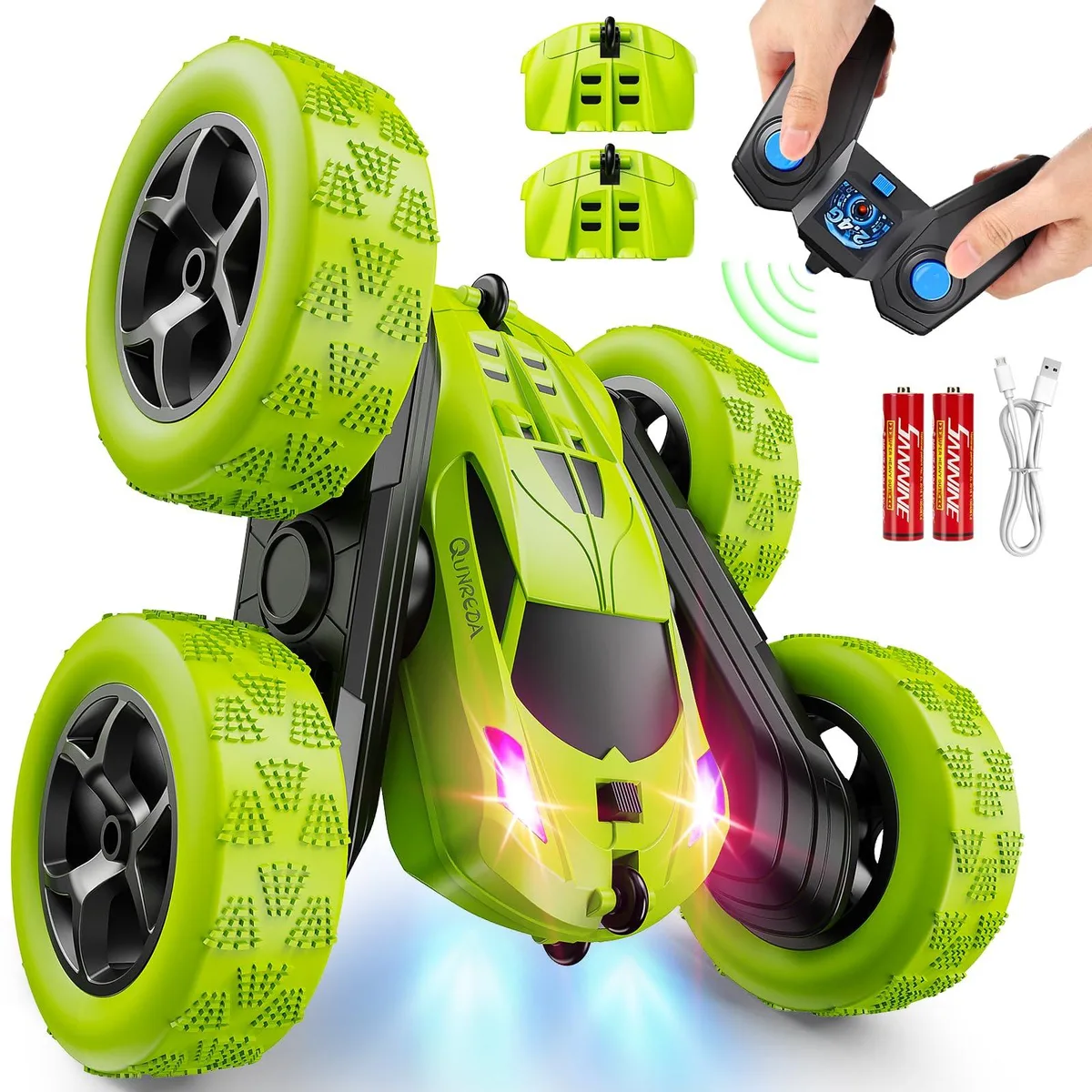  QUNREDA RC Stunt Car 4WD 360° Green — product photo