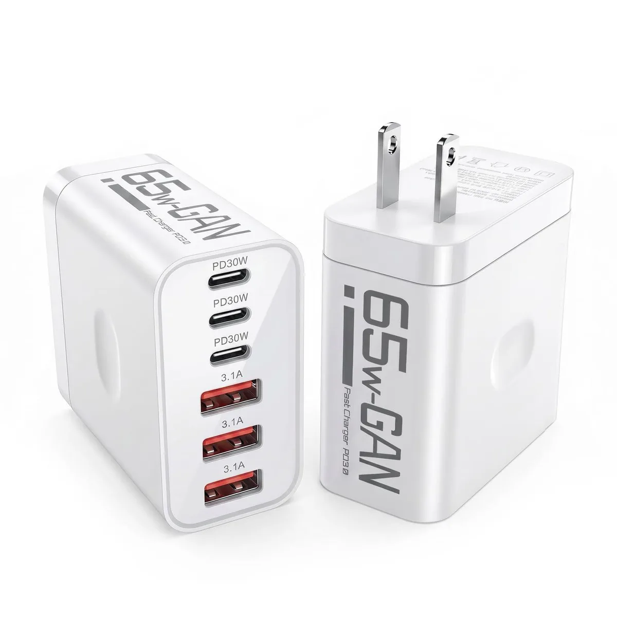  MAUSLGE XY-65W3A3C 65W 2-pack 6-port USB charger — product photo