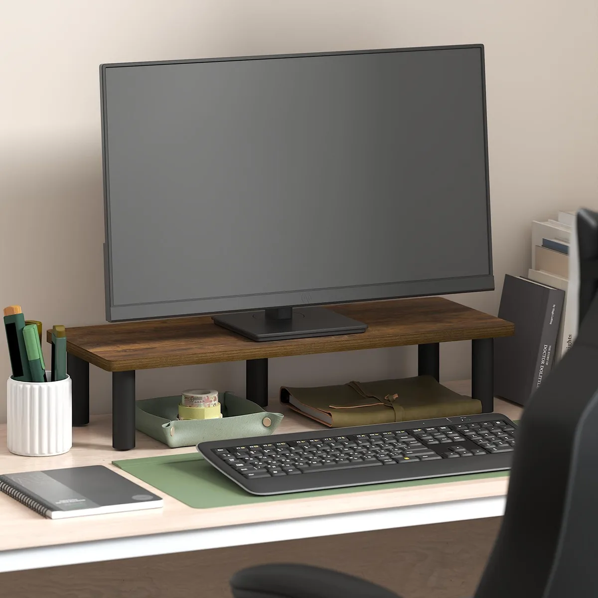  Furinno 18131APBK Monitor Stand 23.6in Amber Pine/Black — product photo