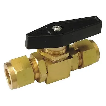 Small brass inline mini ball valve with nylon wedge handle