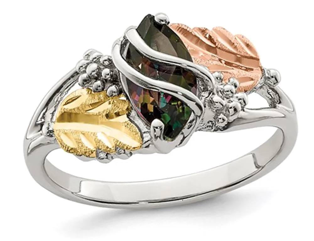 Gem &amp; Harmony Gem &amp; Harmony Mystic Fire Topaz Leaf Ring .344ctw 925 Sterling Silver — product photo
