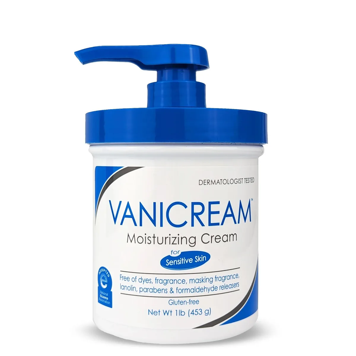 White 16 oz pump bottle of Vanicream moisturizing cream