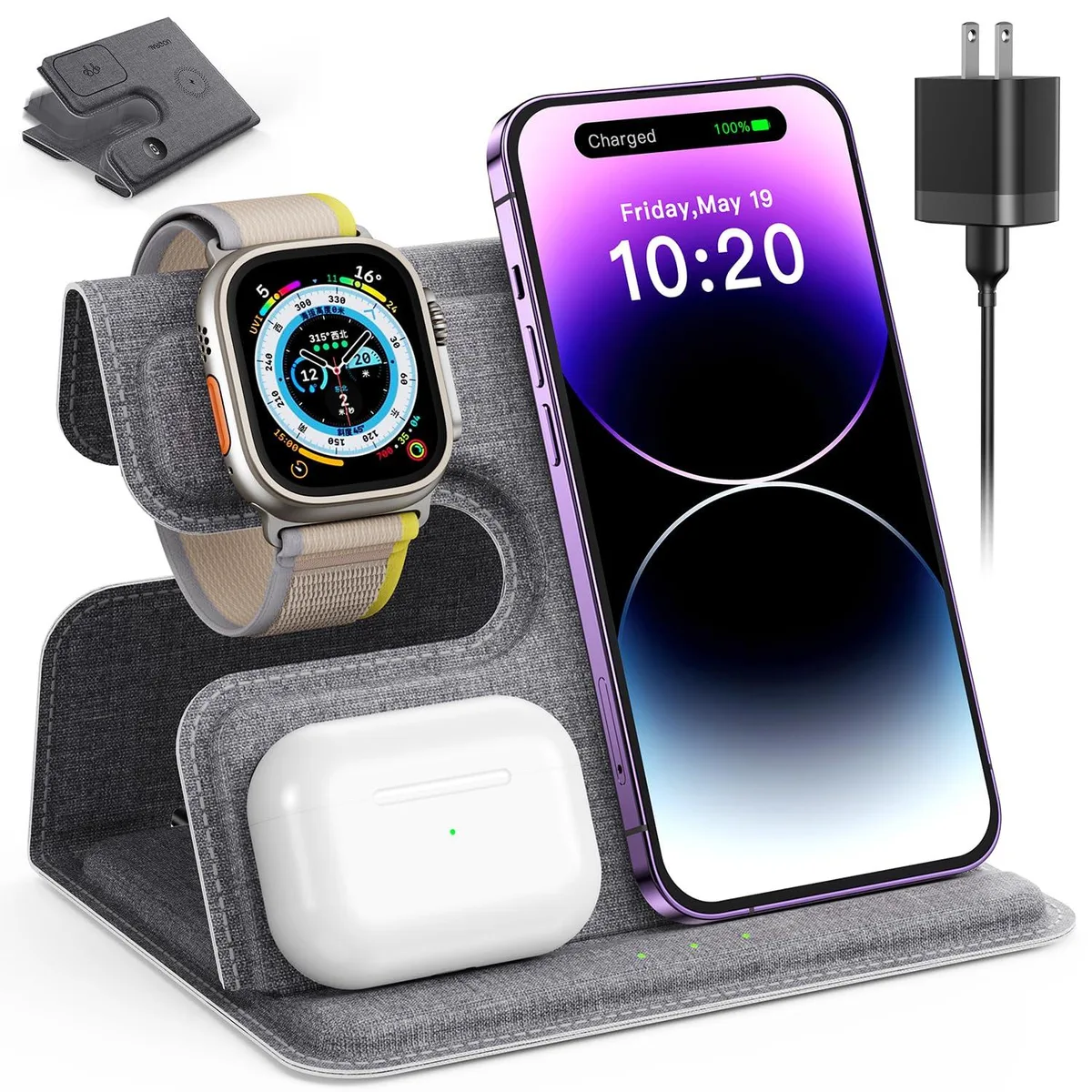  JARGOU Q10A 3-in-1 Wireless Charging Station Grey — product photo