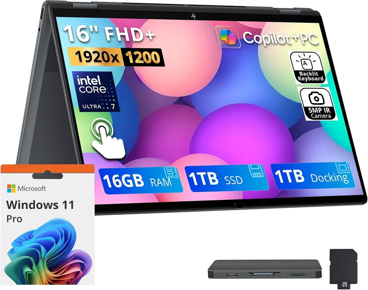 HP HP OmniBook X Flip 16" 2-in-1 Laptop Core Ultra 7 255U 16GB DDR5 1TB SSD Gray — product photo