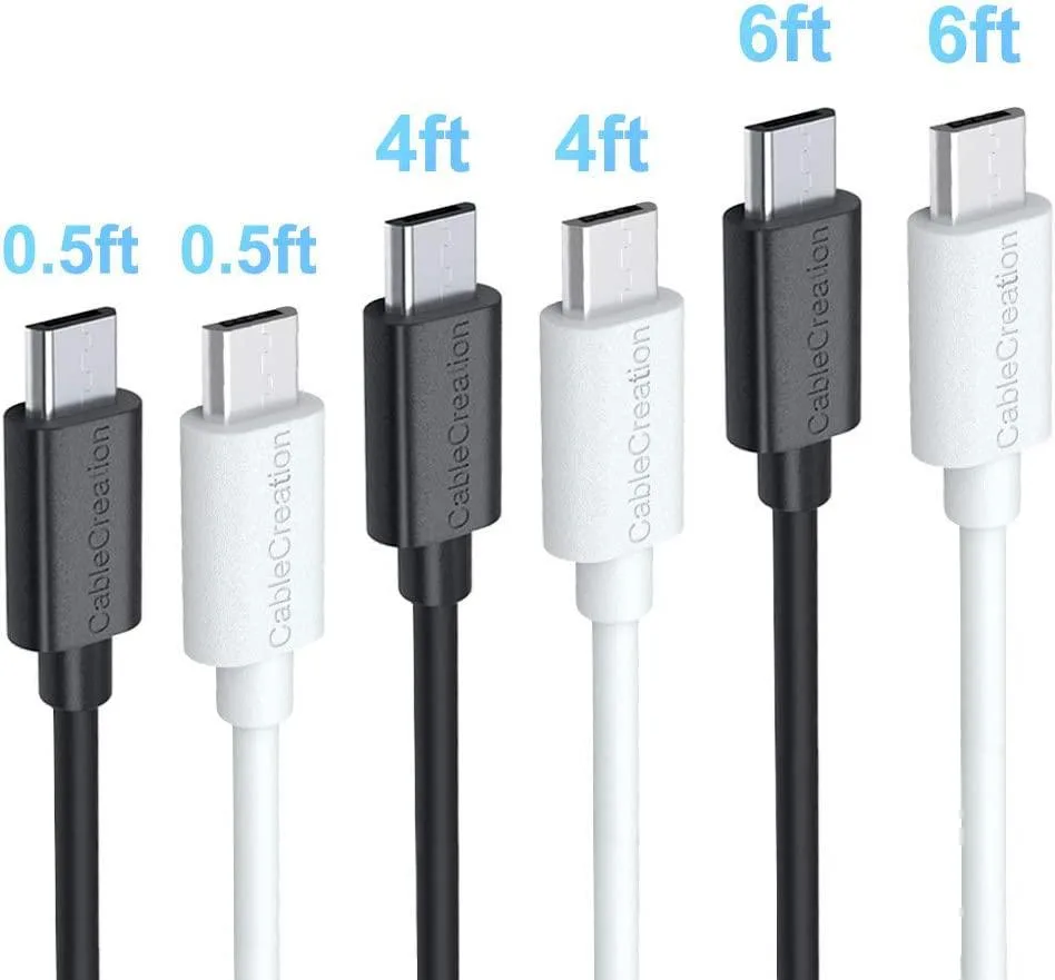 CableCreation CableCreation 6-Pack USB A to Micro USB Cables .5/4/6ft White Black — product photo