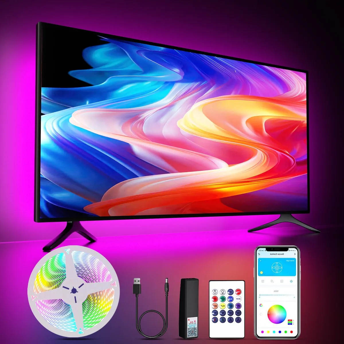  Verilux V-TVB-1404R 15ft LED Accent Lighting 45-65in TV Bluetooth 90 LEDs 7.5W — product photo