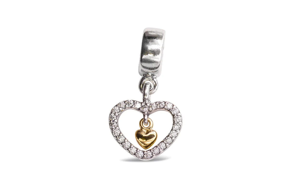 PANDORA PANDORA Forever In My Heart Charm Sterling Silver 14k Gold Heart Cubic Zirconia — product photo