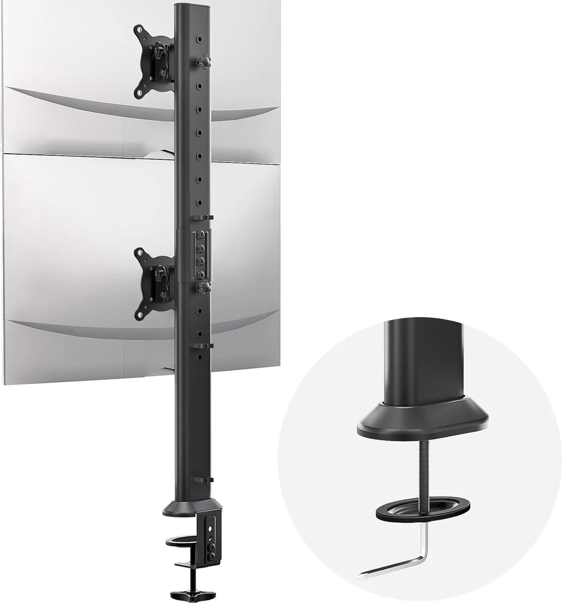 BFKK BFKK Dual Monitor Articulating Desk Mount Arm Stand Vertical Stack 13 to 34 Inch C Clamp Monitor Accessory — product photo