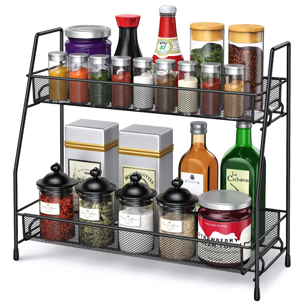 Red two-tier round spice rack, powder-coated iron, 34 inches tall
