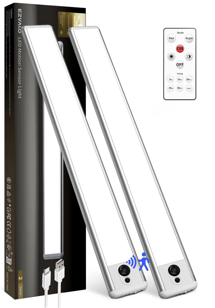 Gritin 2 Pack Under Cabinet Lights 14.5in 4000mAh 5700K Remote — product photo
