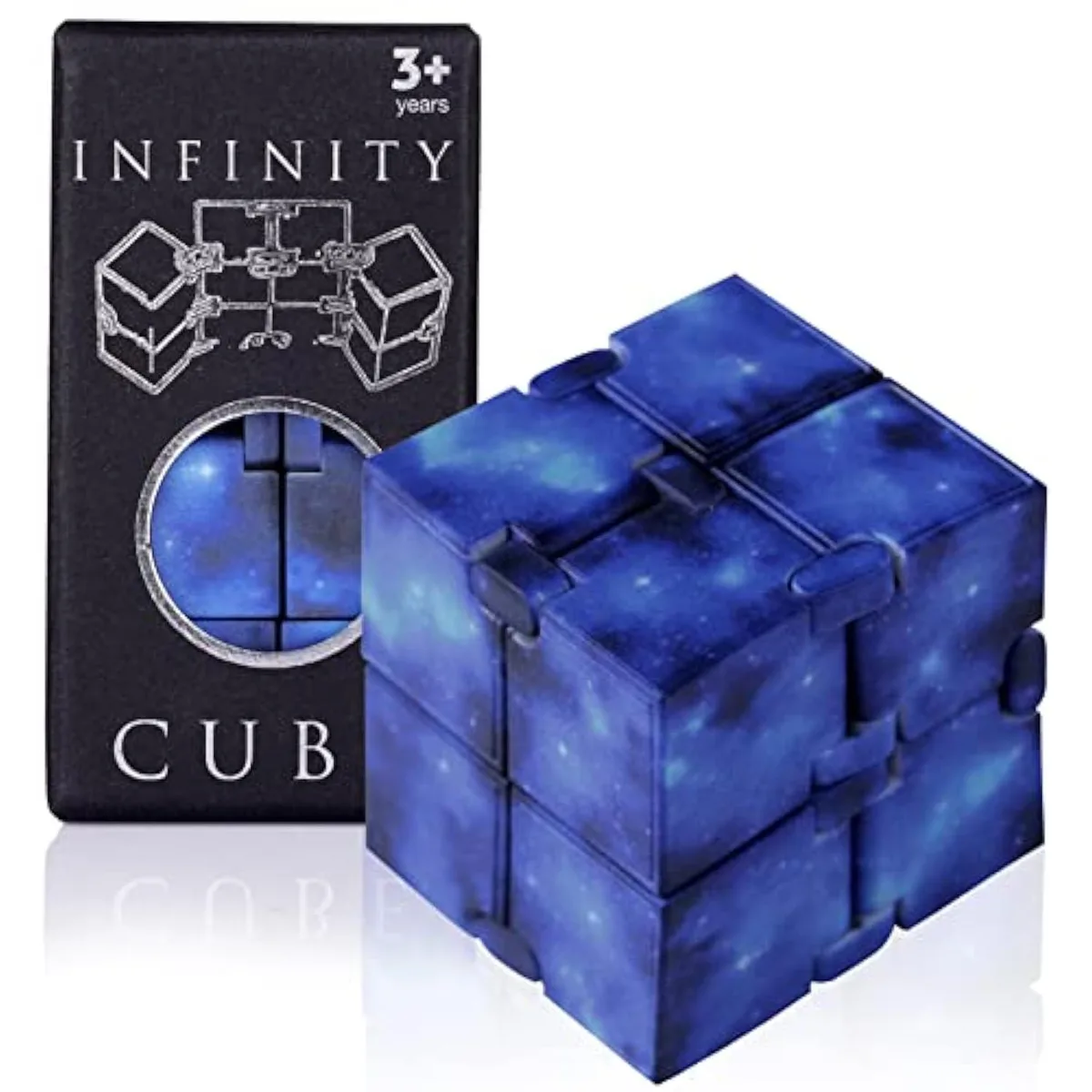 Galaxy-print plastic infinity cube with 17 linked blocks and metal hinges