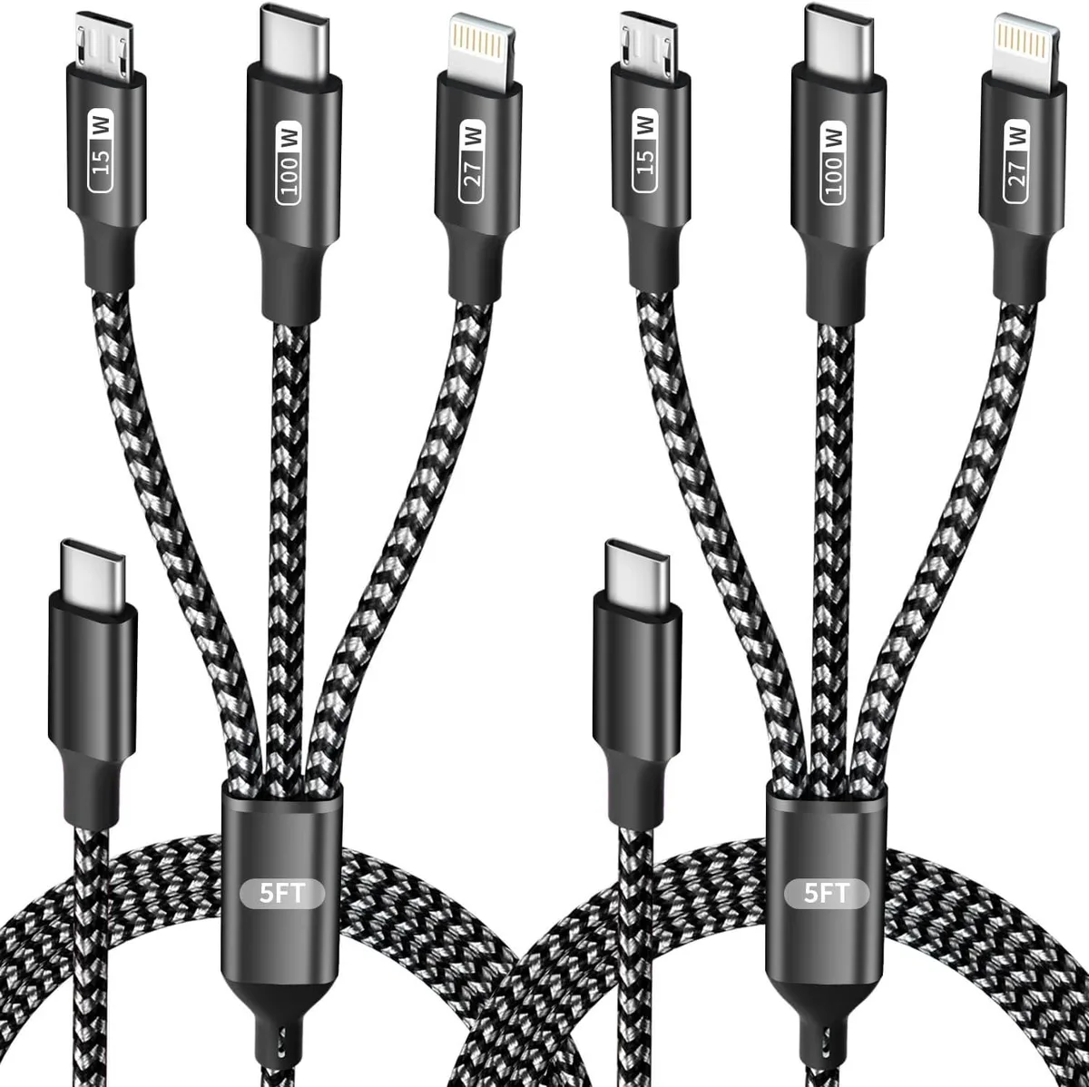 Kootion Kootion 100W 3-in-1 USB-C Cable E-Mark 2-Pack 5FT — product photo