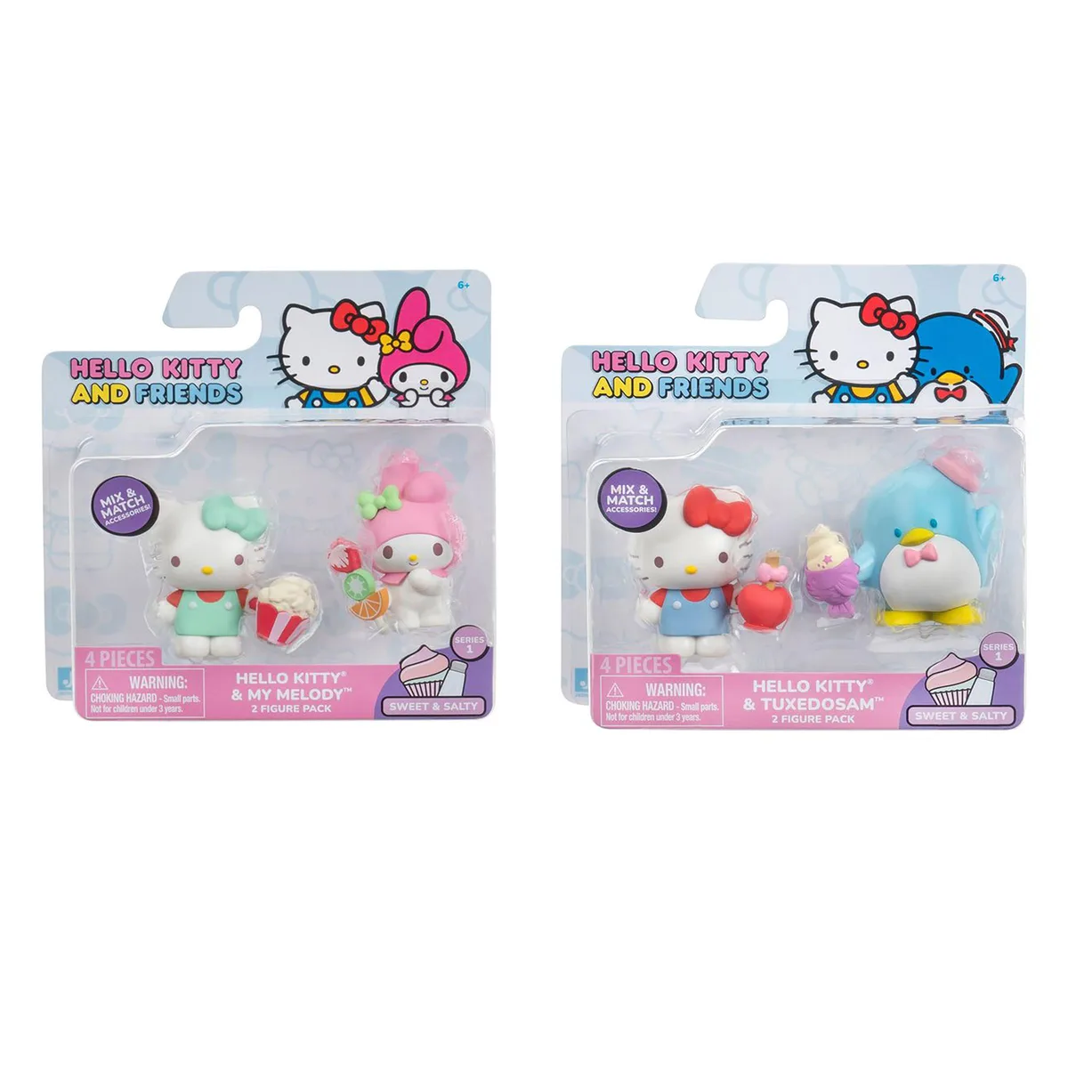 Two small Hello Kitty collectible figures in a pack