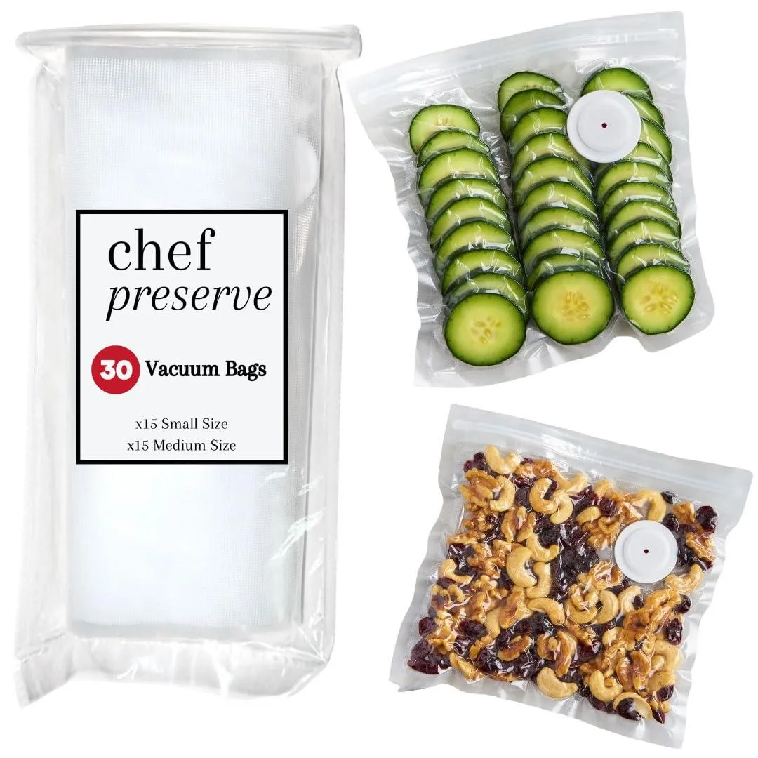 Chef Preserve Innovative Bags 30 Reusable Vacuum Bags 15 Small 8x10 in 15 Medium 10x11 in — product photo