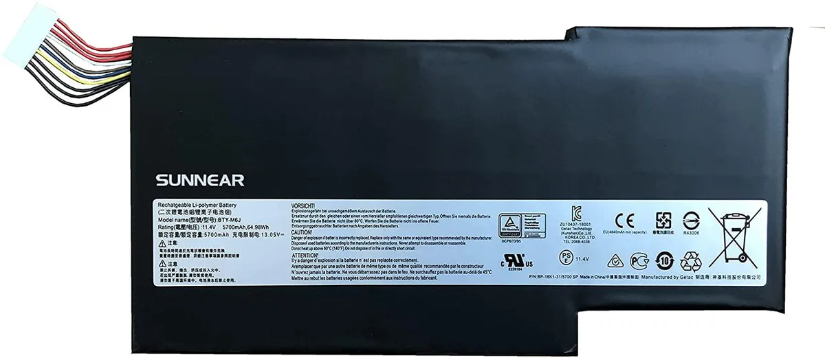Tryhi Tryhi BTY-M6J laptop battery 11.4V 64.98Wh 5700mAh 6-cell Li-ion — product photo
