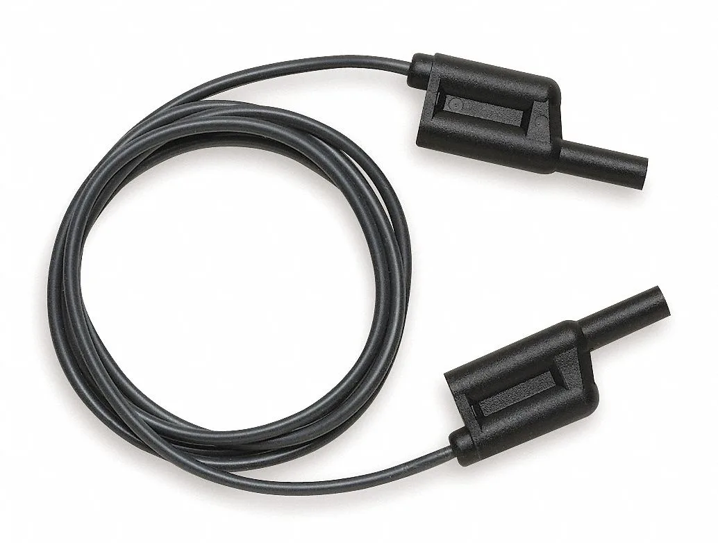 Black sheathed banana plug patch cord with stackable connectors