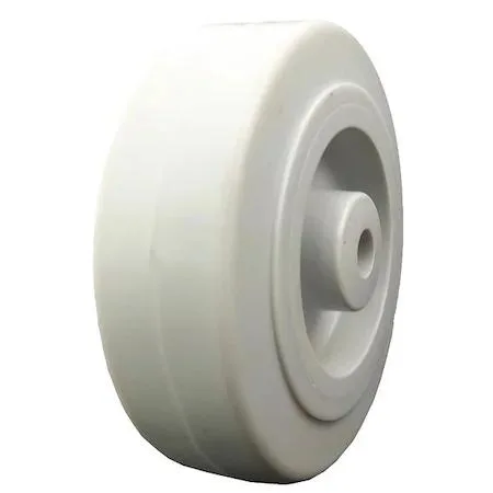 Black rubber caster wheel five inch diameter one inch wide plastic hub