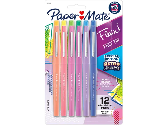 Paper Mate Paper Mate 2097886 Flair Felt Tip Pens Medium Point Assorted Retro Accents 12 Pack — product photo