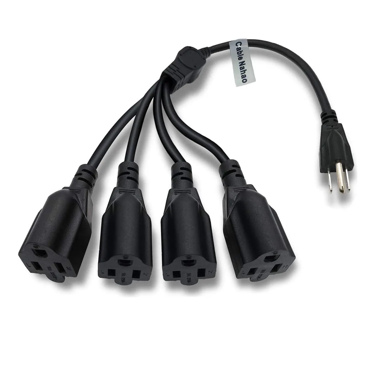 Cable Nahao 3 Prong 1 to 4 Power Extension Cord 20 Inch Black — product photo
