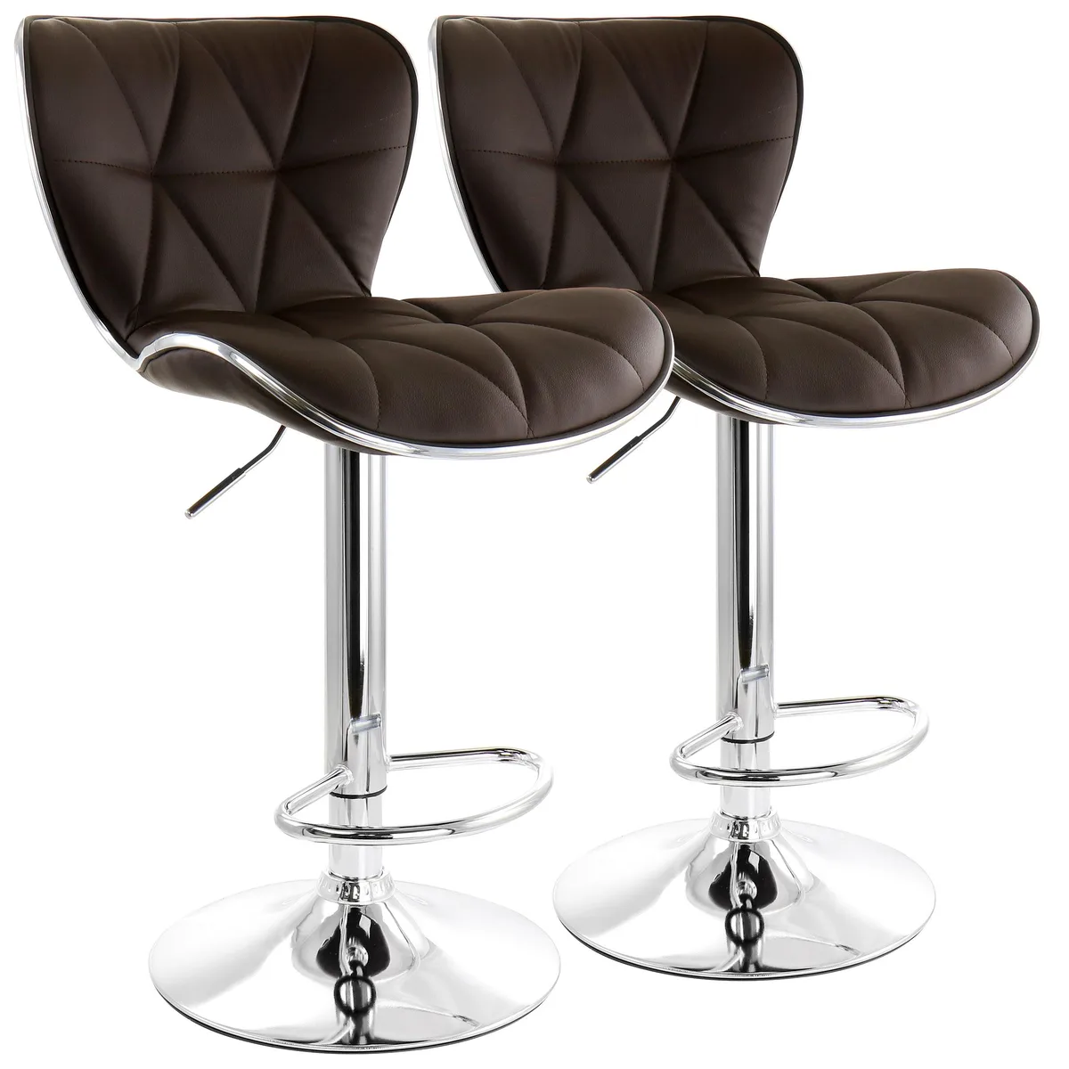 Elama Elama 2-Piece Diamond Tufted Faux Leather Adjustable Barstool Brown Chrome — product photo