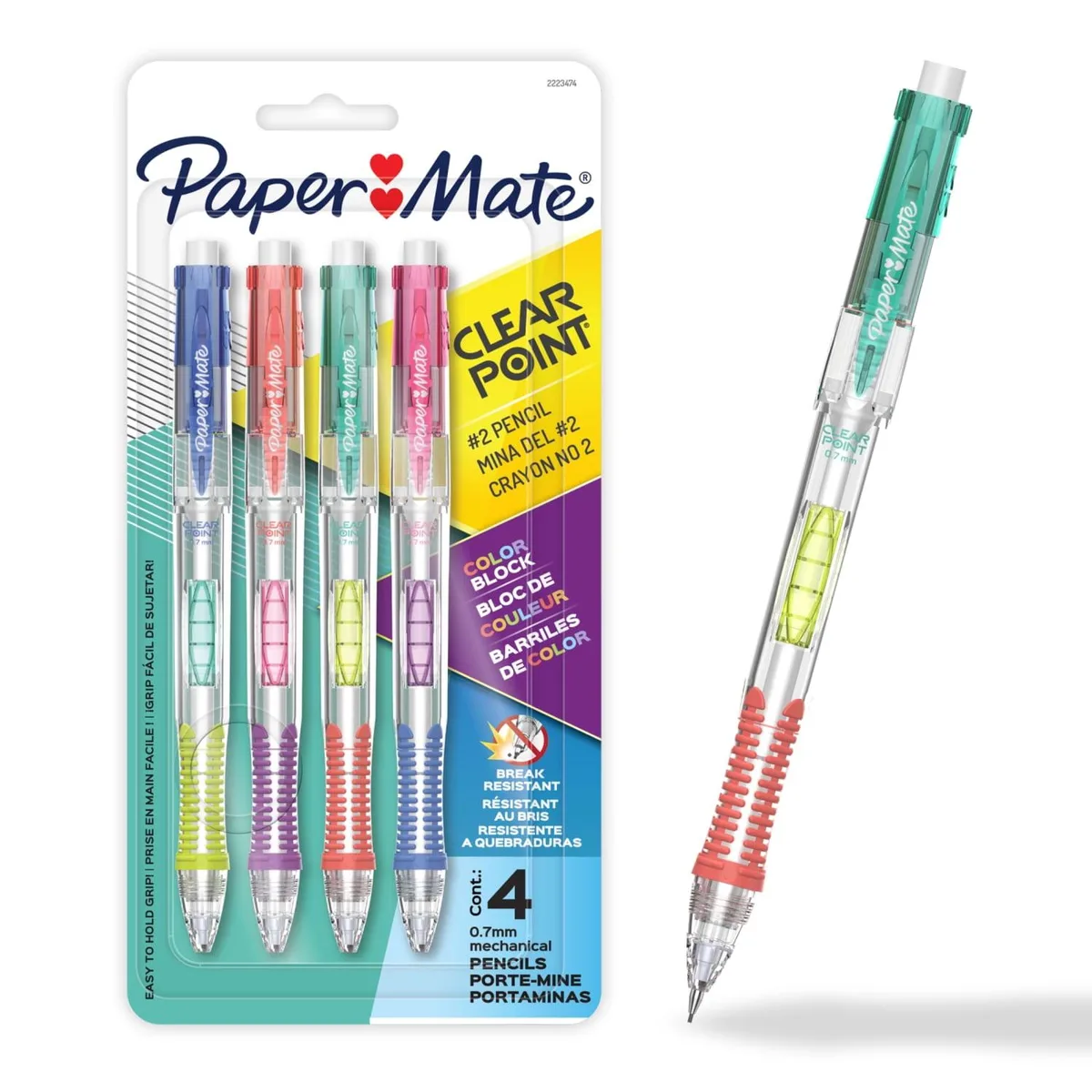 None Continuous None Continuous Paper Mate Clearpoint Mechanical Pencil Color Block Edition HB #2 Lead 4 Count — product photo