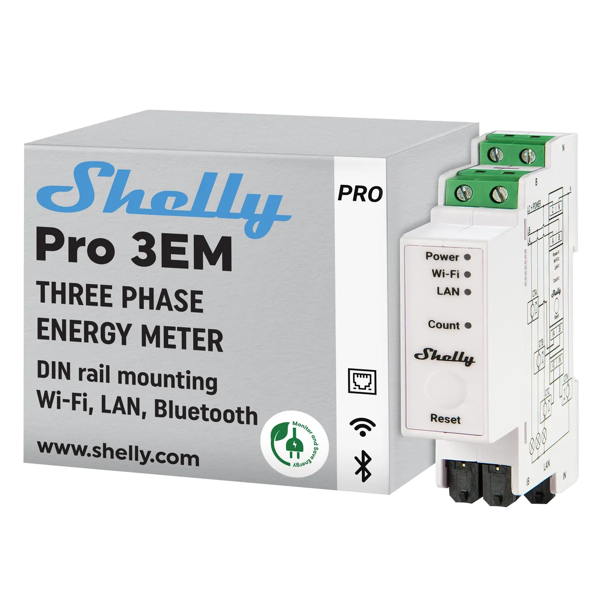 Shelly Shelly Pro 3EM 120A 3-Phase Energy Meter Relay — product photo