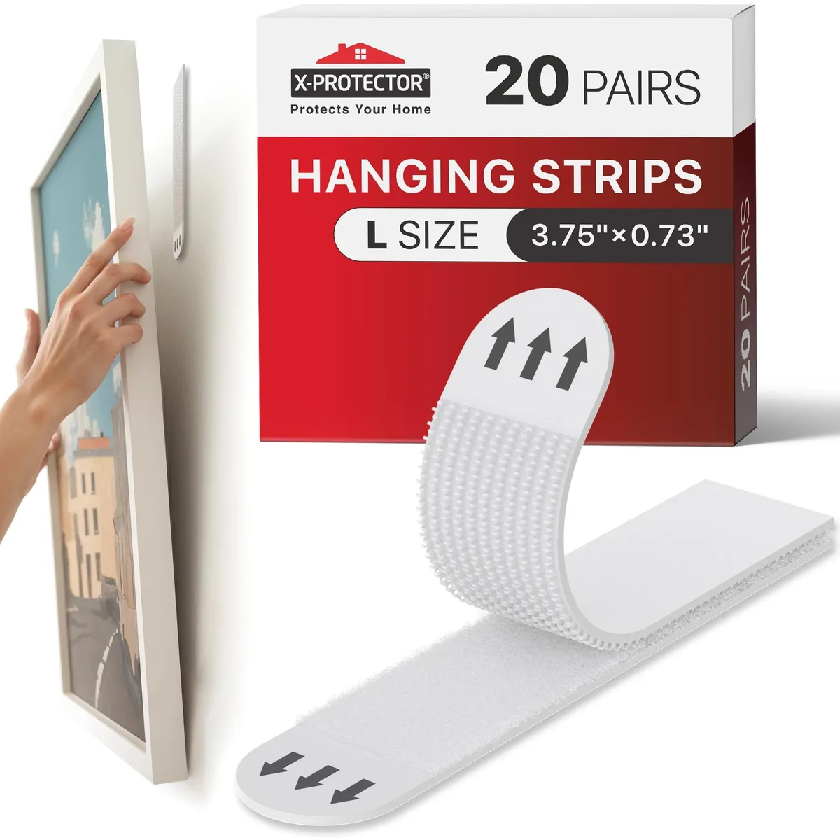White rectangular adhesive strips on backing paper, twenty pairs size L