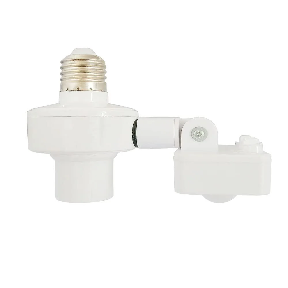 White rectangular motion sensor socket with adjustable head for E26 E27 bulbs