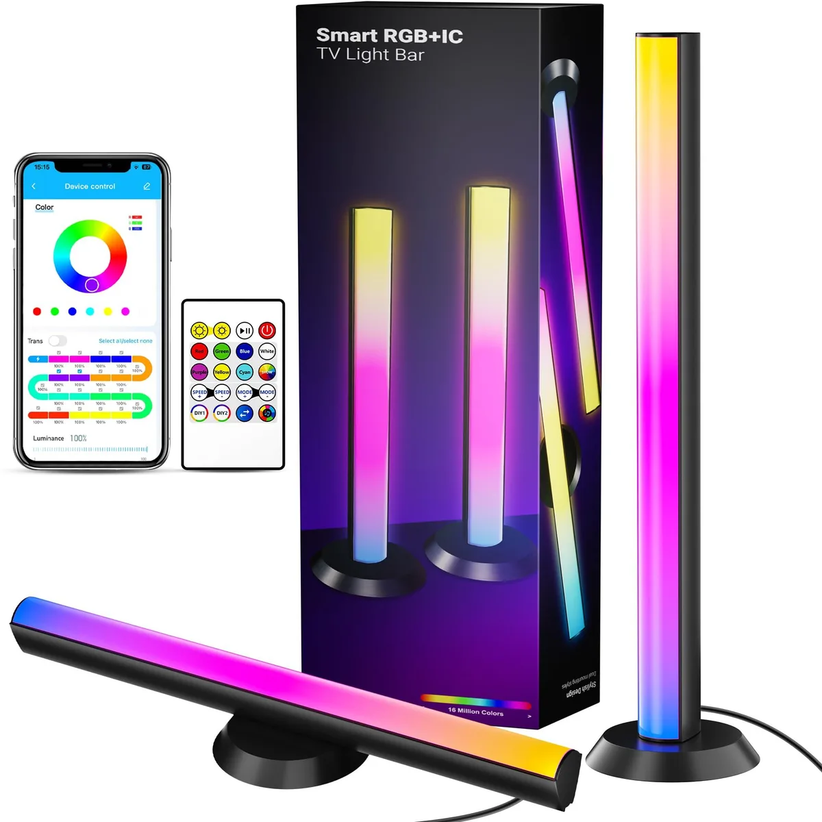 Two 14 inch black plastic LED bars connected by cable, upright or flat mount, 60 lumens mood lighting