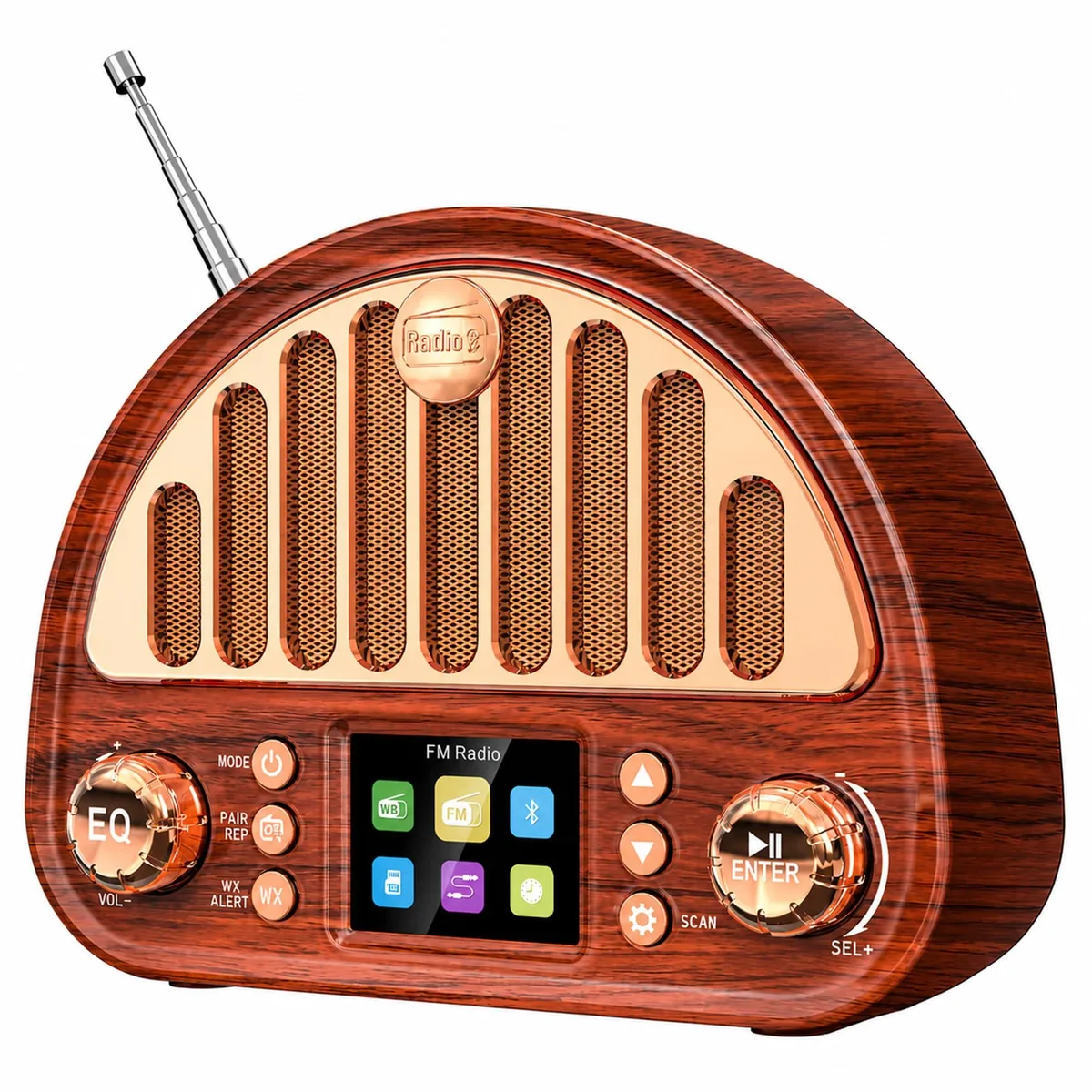 PPLEE CR1033WB Vintage Bluetooth Clock Radio Wood-Grain — product photo