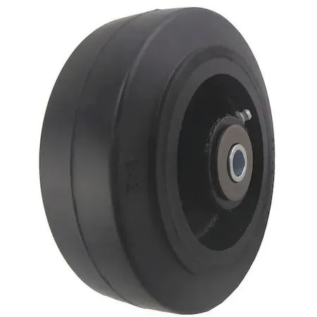 Six-inch rubber caster wheel, black tread on metal hub