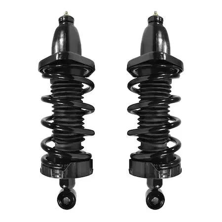 Two silver rear strut assemblies with coiled springs and top mounts for Honda Ridgeline