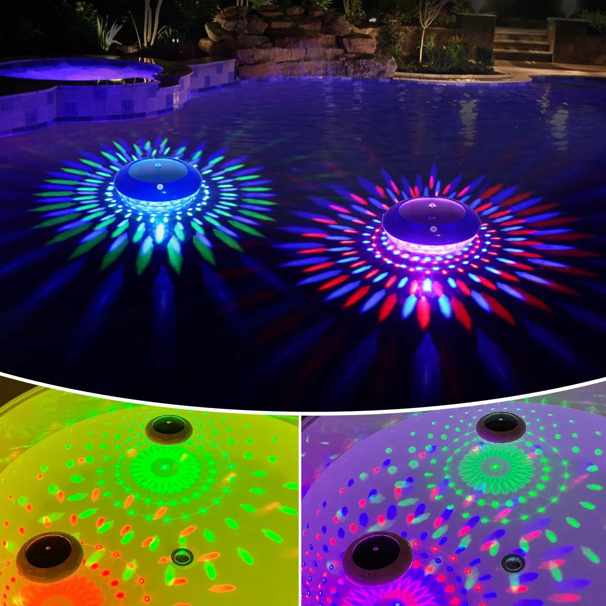 White acrylic floating sphere with clear prismatic lens, solar panel on top, push button control