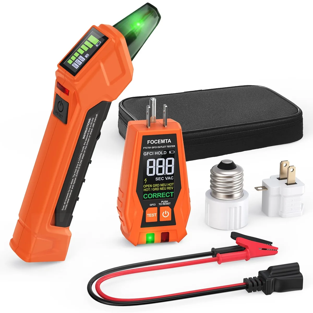 Compact circuit breaker finder kit with LCD display, GFCI outlet tester