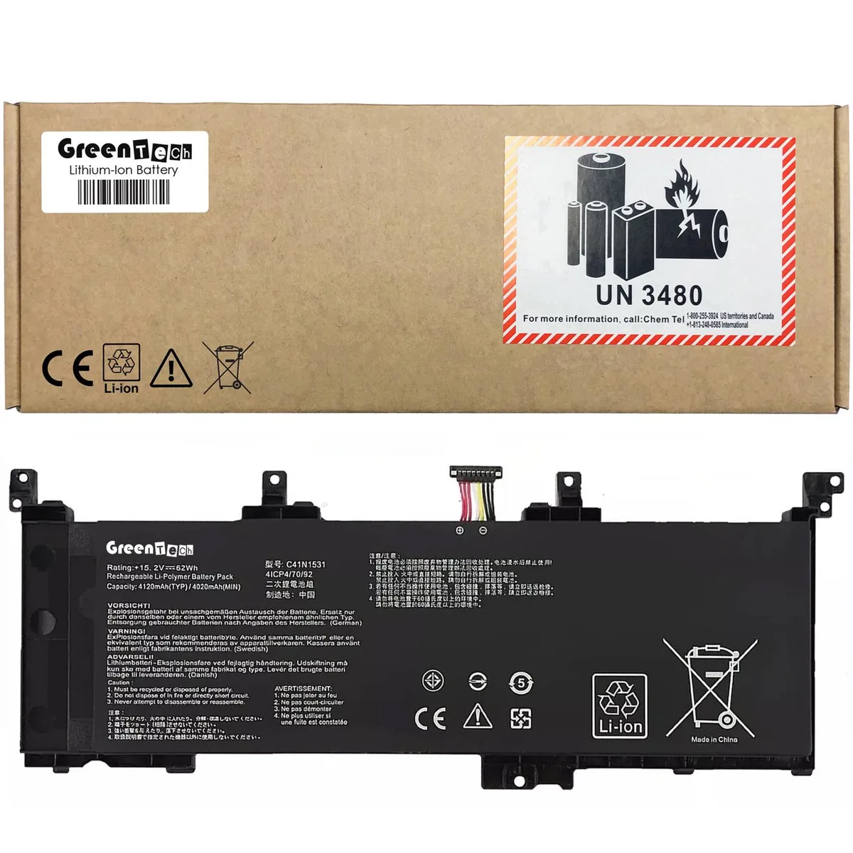 GreenTechLLC GreenTechLLC C41N1531 15.2V 62Wh laptop battery — product photo