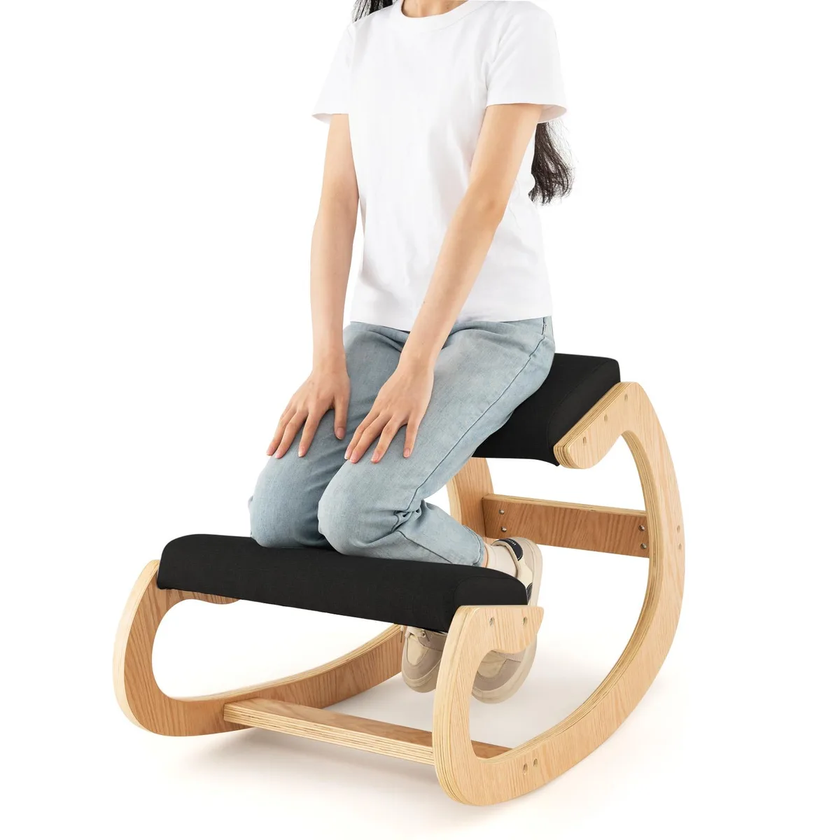 SlickBlue SlickBlue Wooden Rocking Chair, Padded Seat &amp; Knee Support, Black — product photo