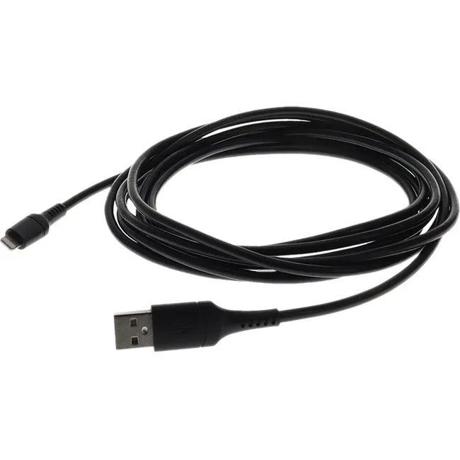 Black USB-A to Lightning cable coiled, 2.0m length