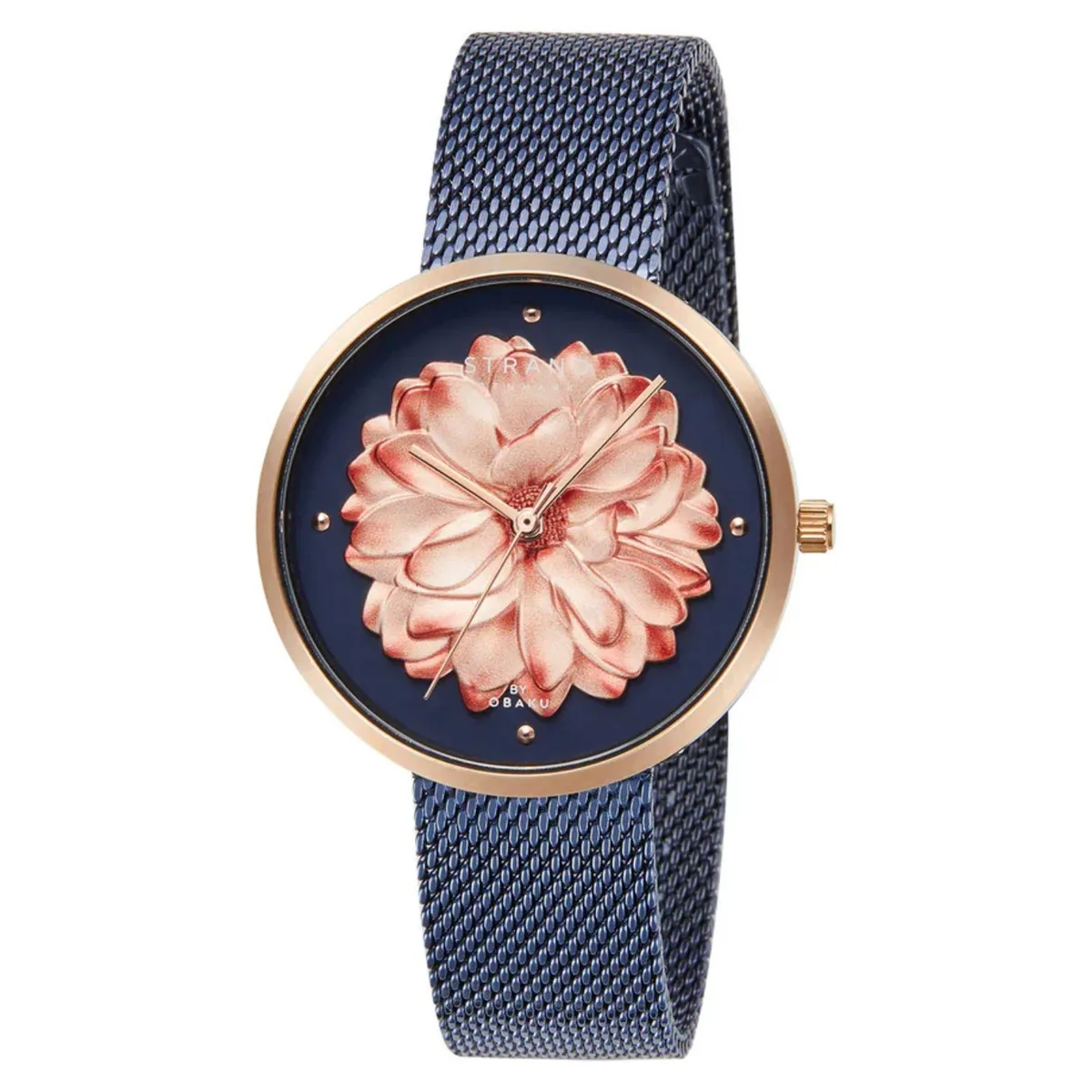 Blue dial stainless steel watch on matching bracelet