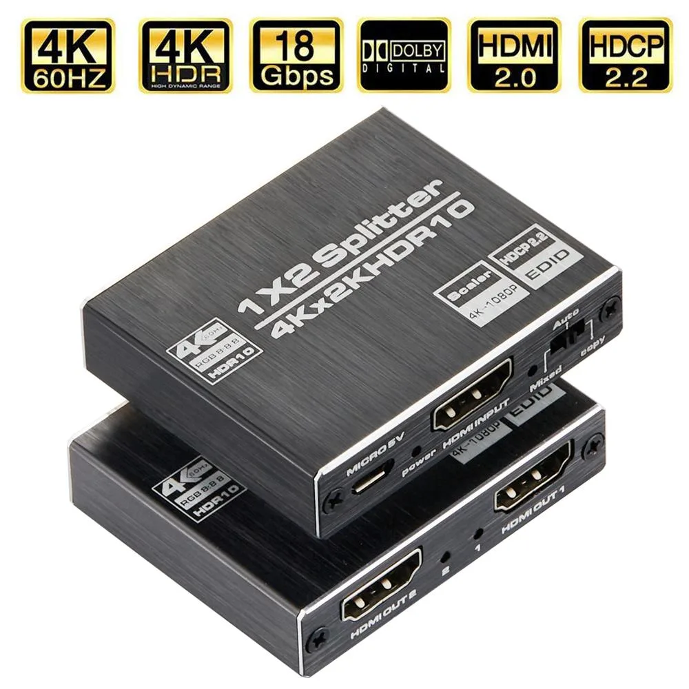 AUBEAMTO AUBEAMTO 4K@60Hz HDMI Splitter 1 in 2 Out Aluminum — product photo