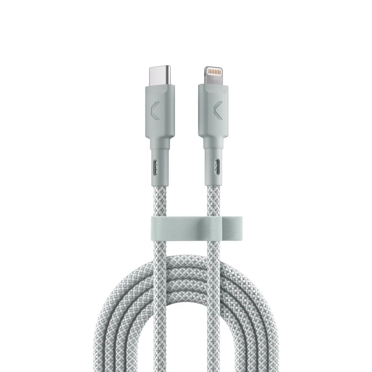 Gray nylon-braided USB-C to Lightning cable 7.2ft with rubberized connectors
