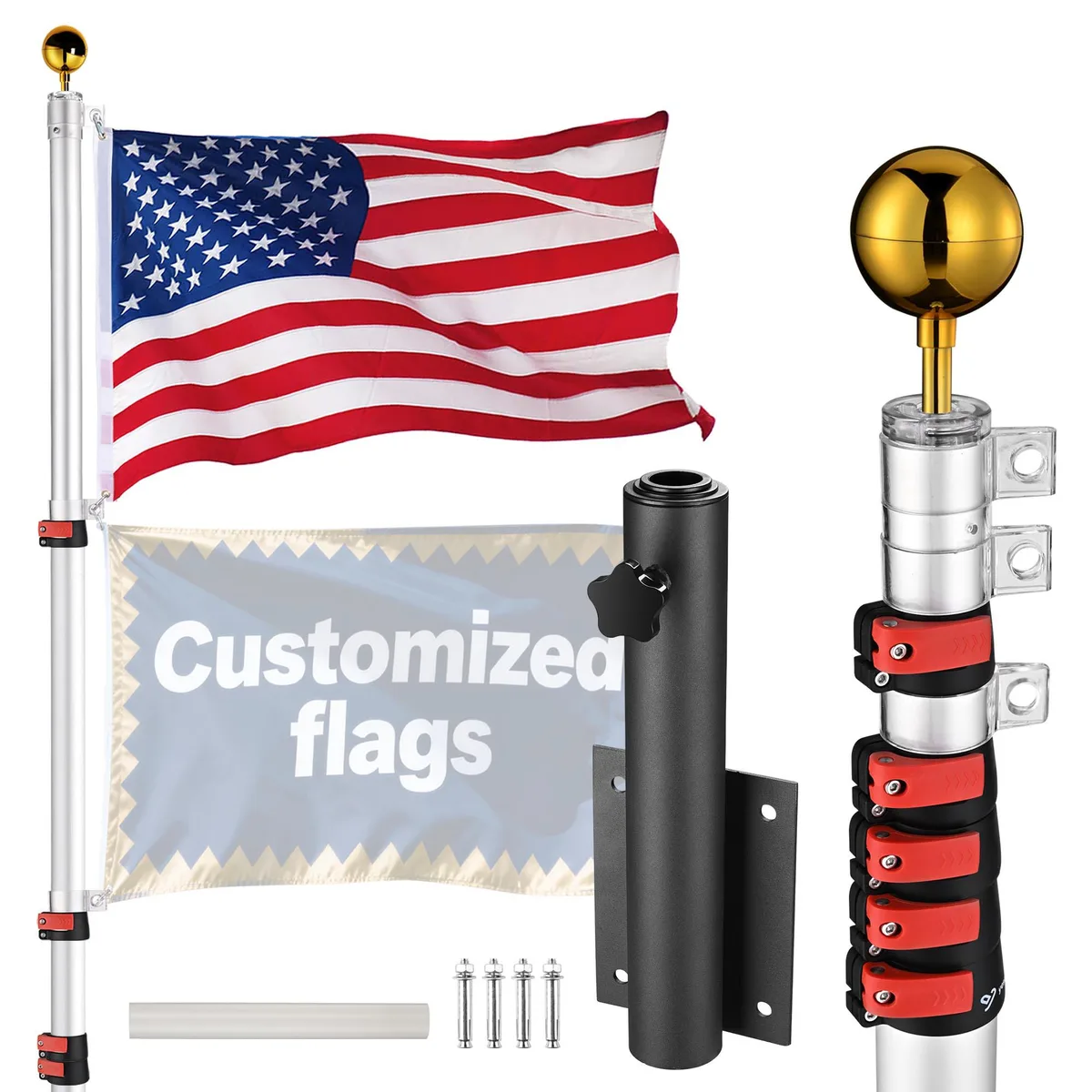 Yescom USA, Inc. Yescom USA, Inc. 22FLP001-D20-11 20ft Telescoping Flagpole Kit — product photo