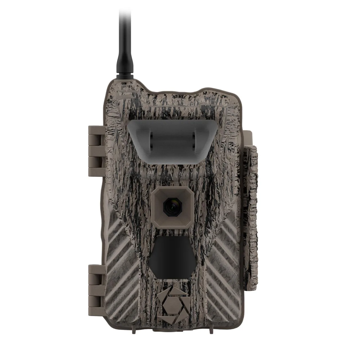 Camouflage cellular trail camera with white xenon flash and antenna