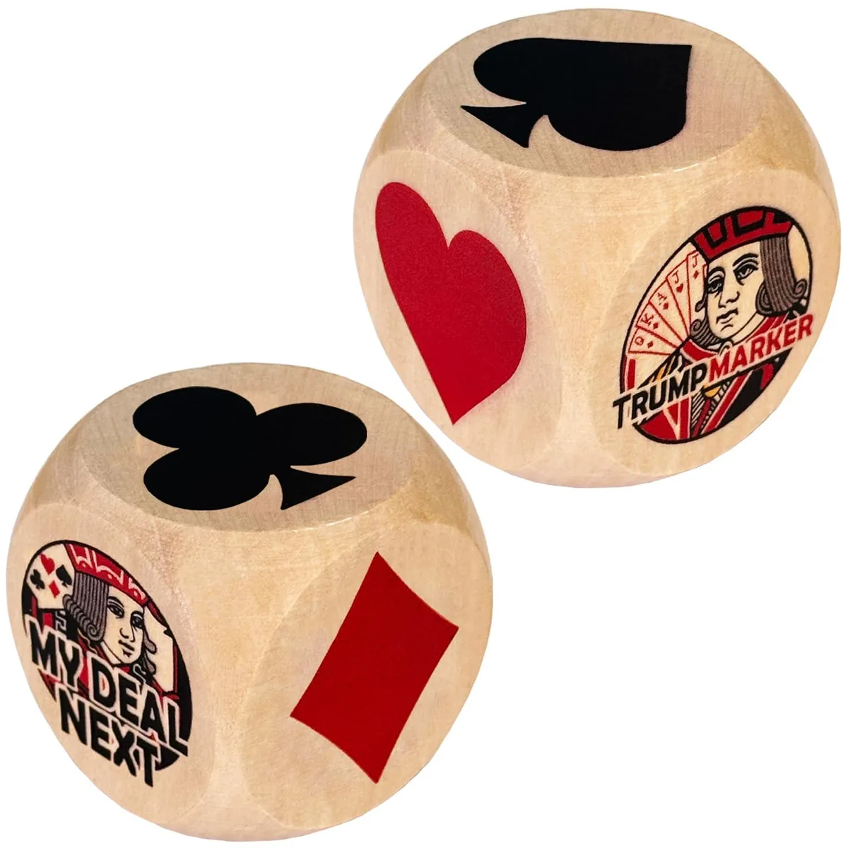  Worry Free Gadgets Trump Marker Dice 2-Pack 2 Inch Wooden Euchre Cubes with Velvet Bag — product photo
