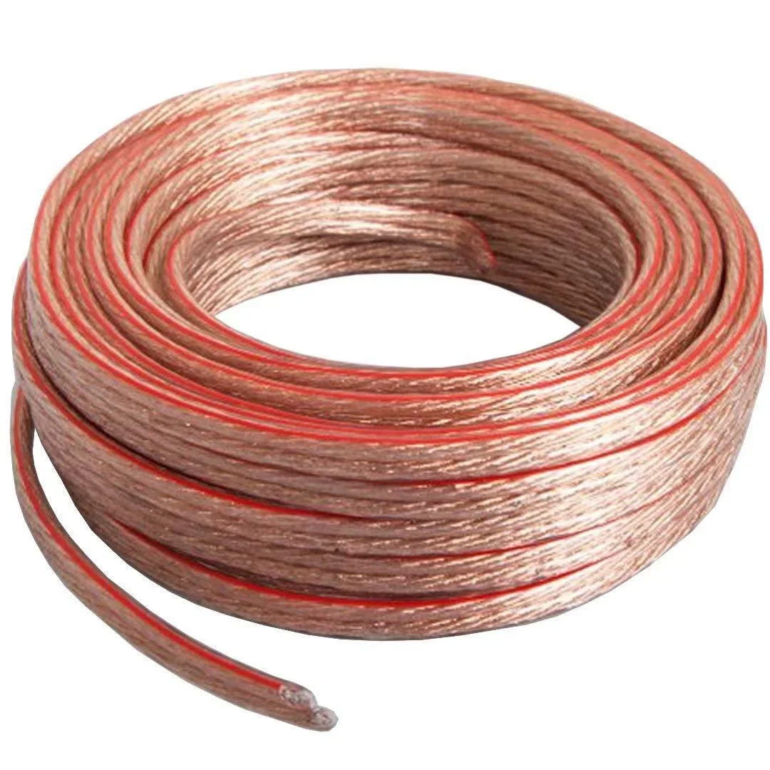 RCA 14 AWG speaker wire 50 ft 2 conductor transparent with red strip — product photo