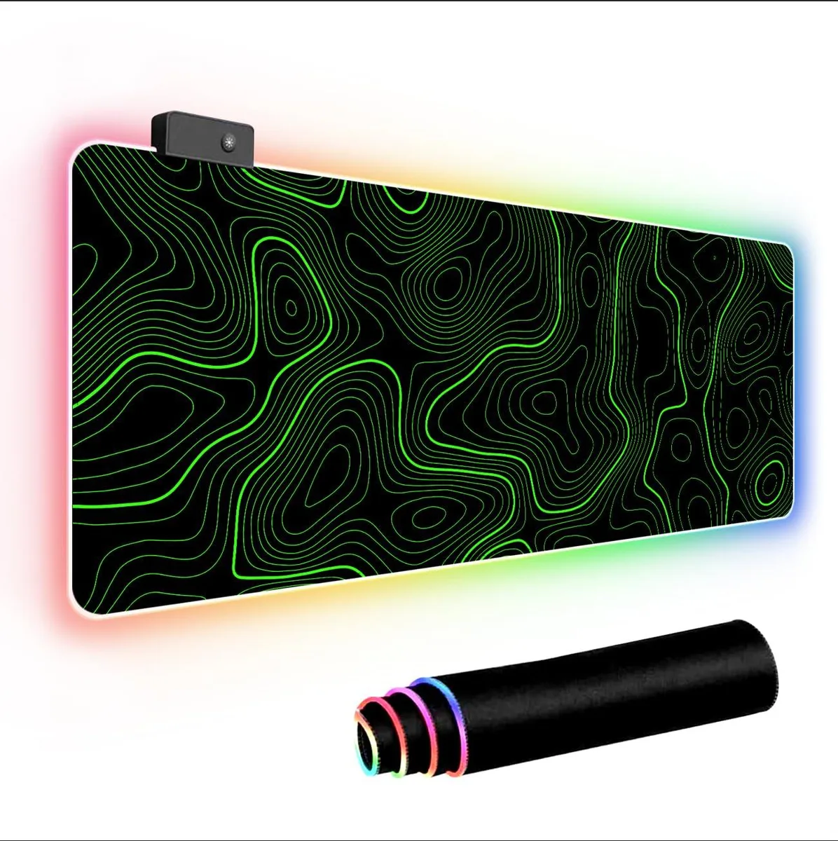  Keychron RGB Mouse Pad Black Green Topographic Line 31.5 x 11.8 inches — product photo