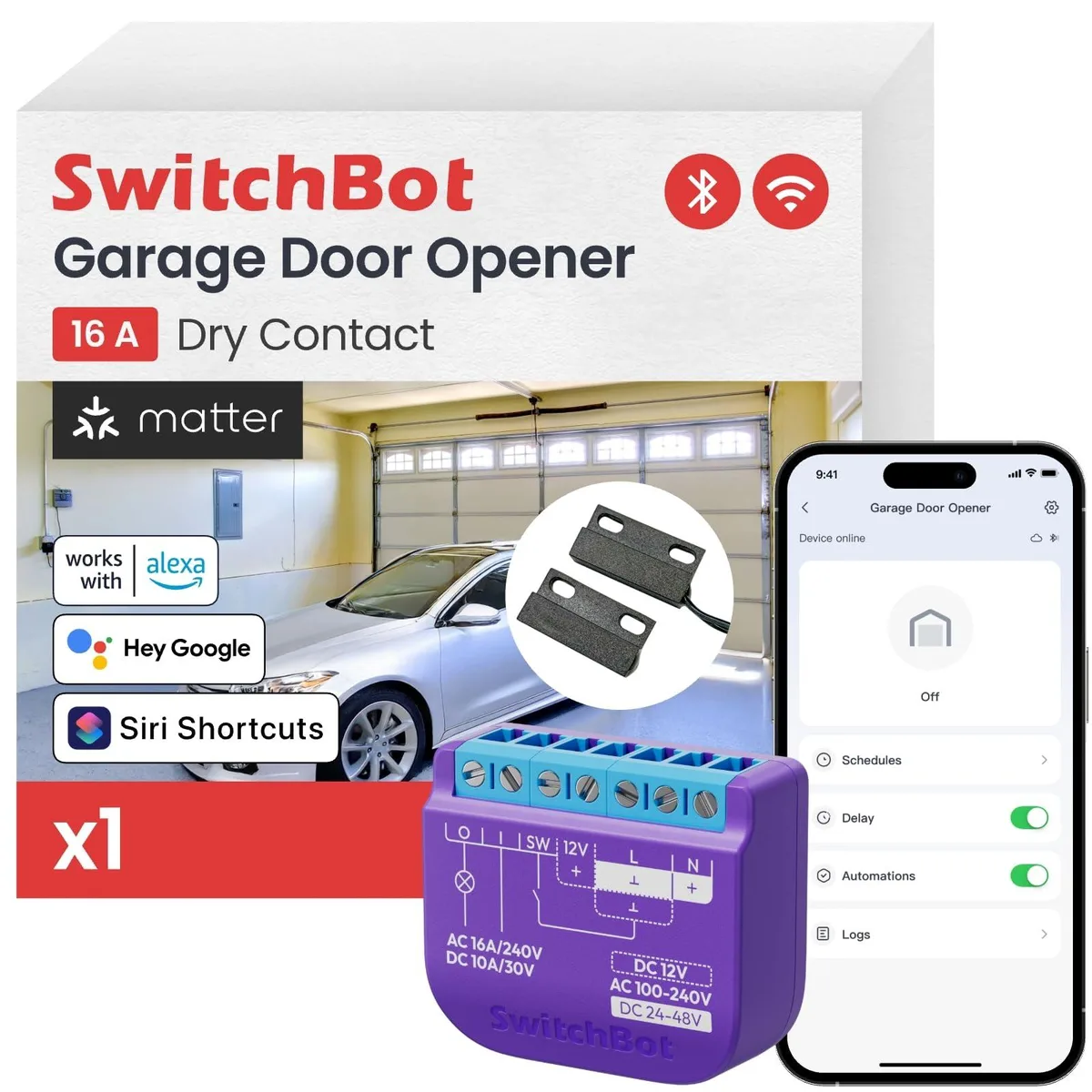 Compact purple garage door controller with rounded rectangular shape and smooth matte finish